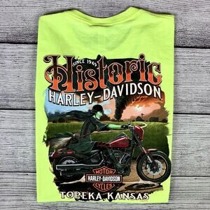 Harley Davidson Motorcycles Topeka, Kansas Neon Pocket T-shirt